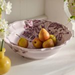 Large Botanical Silhouette Earthenware Serving Bowl – 13-Inch Hand-Painted Ceramic Floral Centerpiece Bowl