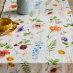 Floral Illustration Linen Table Runner – Natural Linen Artistic Botanical Table Runner