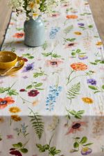 Floral Illustration Linen Table Runner – Natural Linen Artistic Botanical Table Runner
