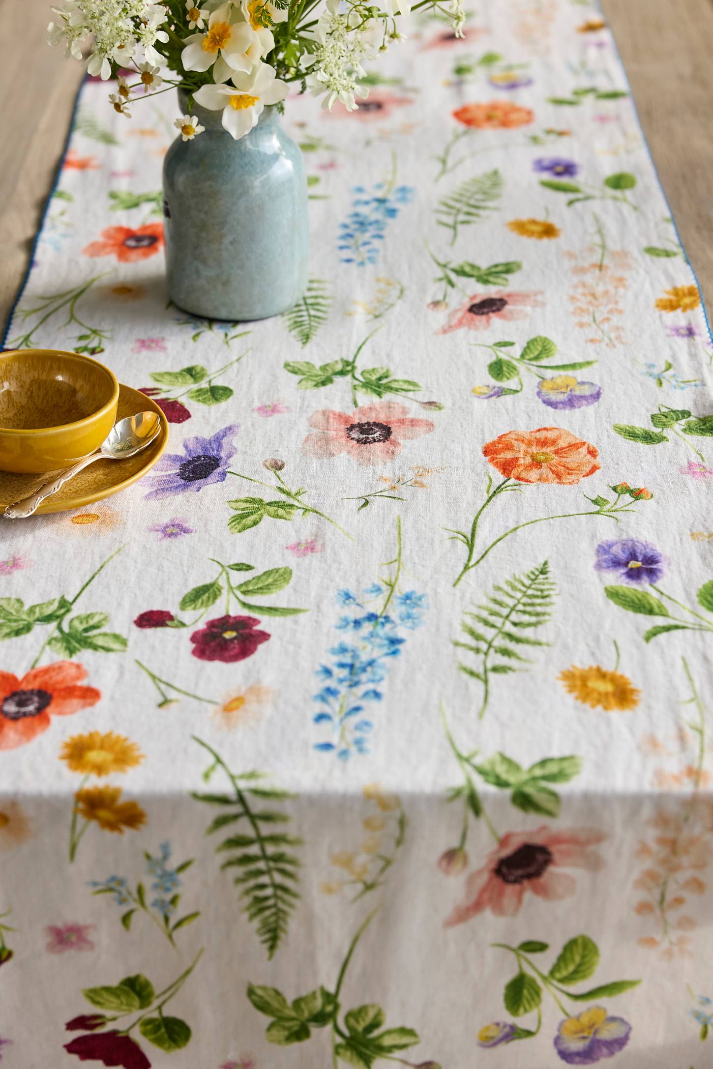 xenapaz-105.jpg Floral Illustration Linen Table Runner – Natural Linen Artistic Botanical Table Runner - Image 1