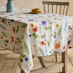 Floral Illustration Linen Tablecloth – Natural Linen Artistic Botanical Table Cover