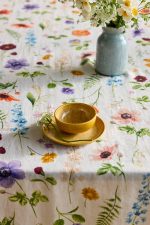 Floral Illustration Linen Tablecloth – Natural Linen Artistic Botanical Table Cover - Image 3