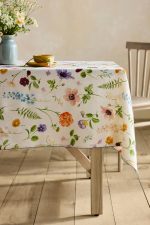 Floral Illustration Linen Tablecloth – Natural Linen Artistic Botanical Table Cover - Image 4