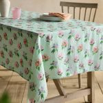 Hydrangea Sage Linen Tablecloth – Natural Linen Botanical Print Table Cover