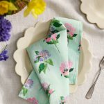 Hydrangea Sage Linen Napkins – Set of 2 Hand-Finished Botanical Print Table Linens