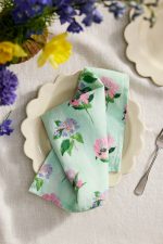 Hydrangea Sage Linen Napkins – Set of 2 Hand-Finished Botanical Print Table Linens