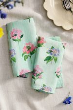 Hydrangea Sage Linen Napkins – Set of 2 Hand-Finished Botanical Print Table Linens - Image 2