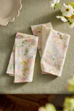 Watercolor Blooms Linen Napkins – Set of 2 Hand-Finished Floral Print Table Linens