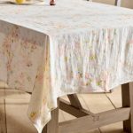 Watercolor Blooms Linen Tablecloth – Natural Linen Floral Print Table Cover