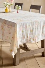 Watercolor Blooms Linen Tablecloth – Natural Linen Floral Print Table Cover