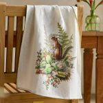 Spring Chipmunk Linen Dish Towel – Charming Hand-Drawn Floral Animal Tea Towel