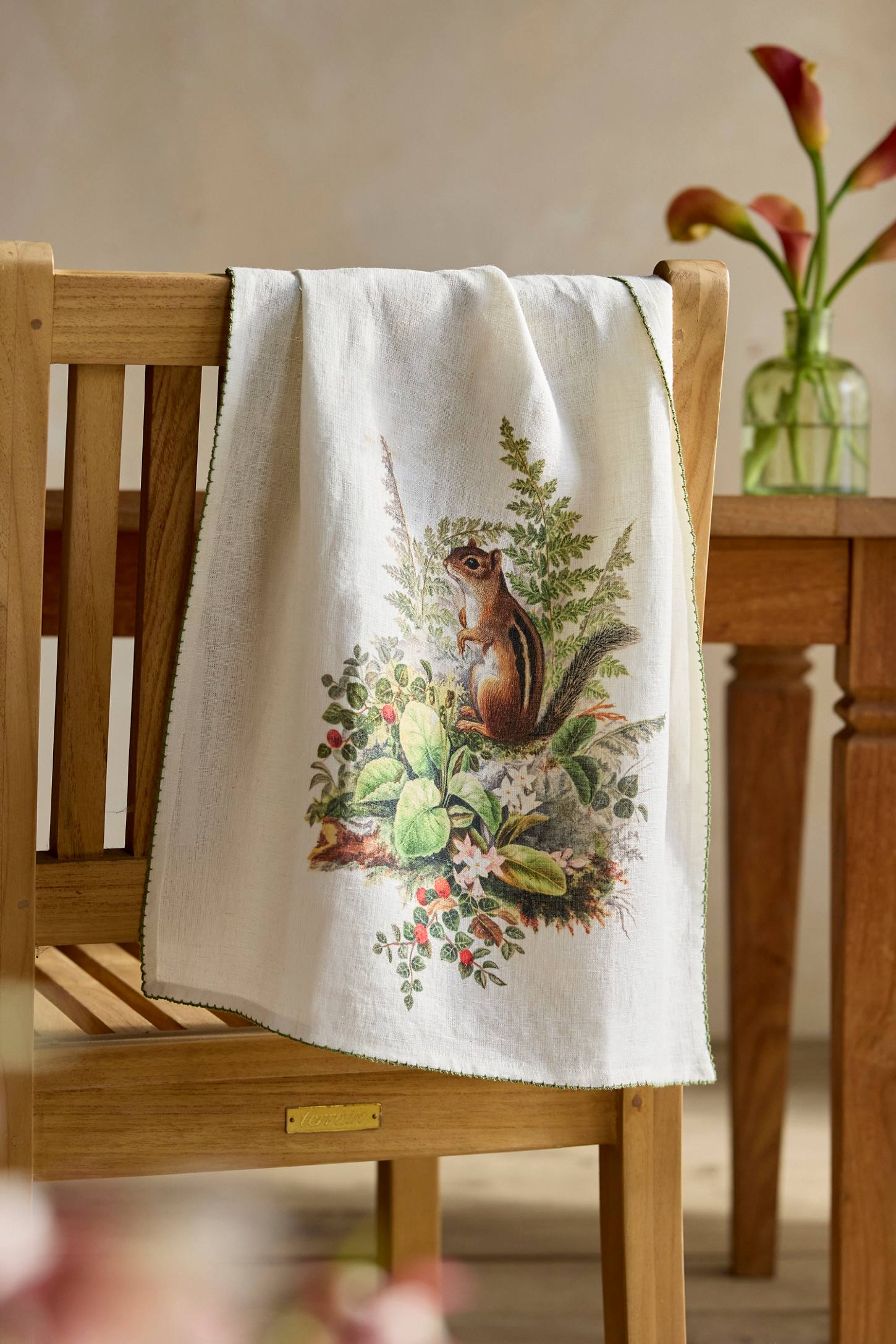 xenapaz-136.jpg Spring Chipmunk Linen Dish Towel – Charming Hand-Drawn Floral Animal Tea Towel - Image 1