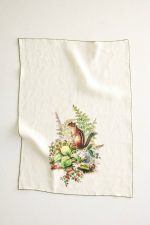 Spring Chipmunk Linen Dish Towel – Charming Hand-Drawn Floral Animal Tea Towel - Image 2