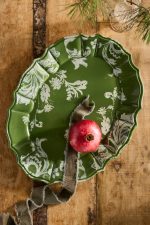 Botanical Silhouette Earthenware Serving Platter – 17-Inch Hand-Painted Floral Ceramic Oval Tray