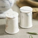 Smoky White Marble Salt and Pepper Shakers – Set of 2 Hand-Crafted Natural Stone Seasoning Dispensers