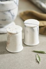 Smoky White Marble Salt and Pepper Shakers – Set of 2 Hand-Crafted Natural Stone Seasoning Dispensers