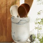 Smoky White Marble Utensil Holder – Hand-Crafted Natural Stone Kitchen Organizer