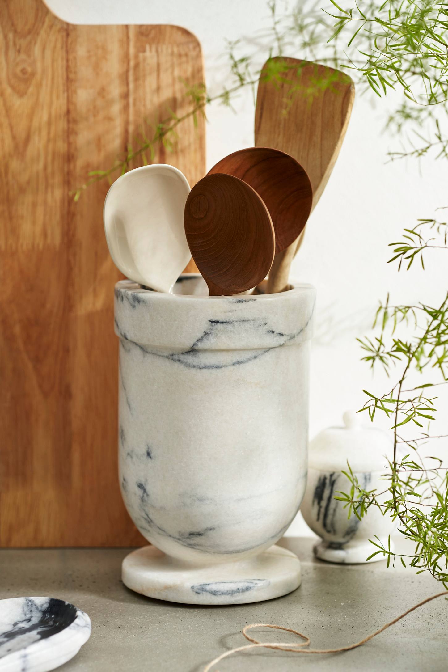 xenapaz-165.jpg Smoky White Marble Utensil Holder – Hand-Crafted Natural Stone Kitchen Organizer - Image 1
