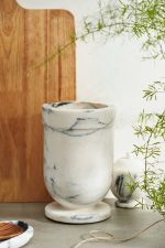 Smoky White Marble Utensil Holder – Hand-Crafted Natural Stone Kitchen Organizer - Image 3