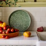 Patterned Enamel Round Serving Tray – 14-Inch Hand-Crafted Colorful Iron Decorative Tabletop Platter