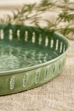 Patterned Enamel Round Serving Tray – 14-Inch Hand-Crafted Colorful Iron Decorative Tabletop Platter - Image 3