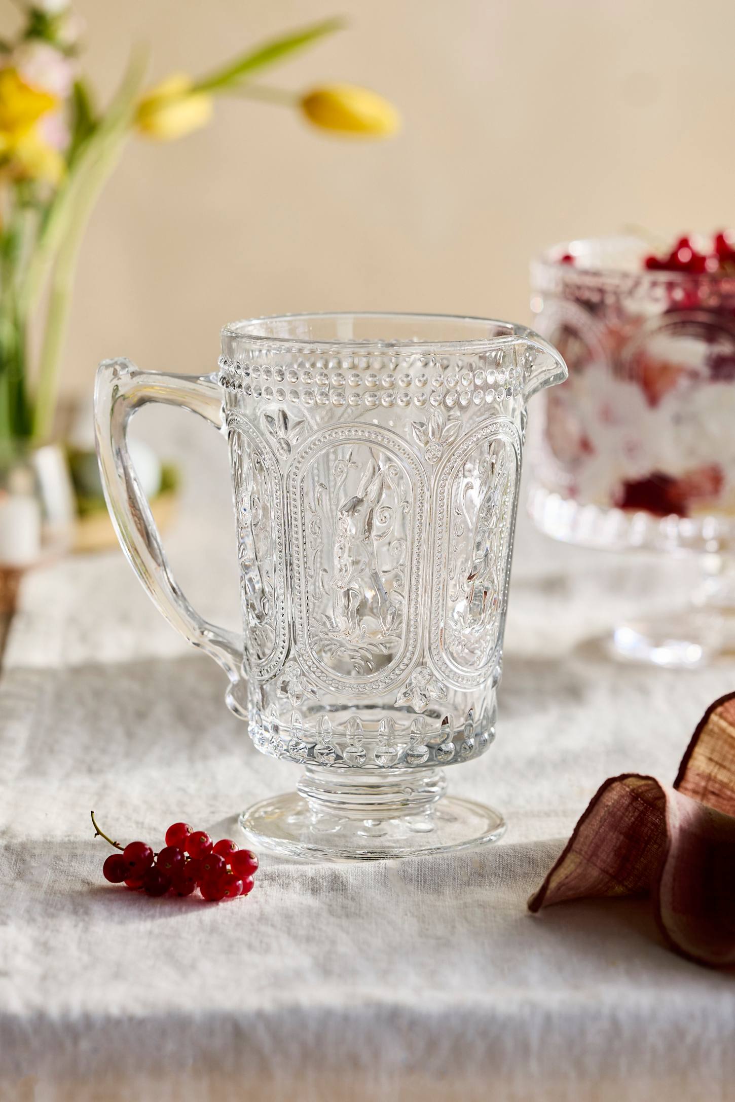 xenapaz-21.jpg Embossed Bunny Glass Pitcher – 35 oz Hand-Crafted Clear Glass Spring Rabbit Beverage Server - Image 1