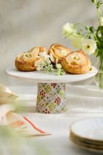 Painted Lattice Marble and Glass Cake Stand – 10.5-Inch Hand-Crafted Pedestal Dessert Display