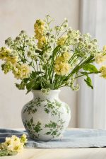Small Green Chinoiserie Terracotta Vase – 8-Inch Hand-Painted Floral Ceramic Decorative Vessel
