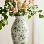 Large Green Chinoiserie Terracotta Vase – 16-Inch Hand-Painted Traditional Botanical Ceramic Vessel