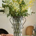 Double Handle Iron and Glass Vase – 15-Inch Hand-Crafted Industrial Tall Glass Floral Vessel