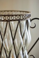 Double Handle Iron and Glass Vase – 15-Inch Hand-Crafted Industrial Tall Glass Floral Vessel - Image 2