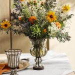 Striped Iron and Glass Footed Vase – 8.5-Inch Hand-Crafted Industrial Glass Floral Vessel