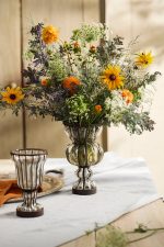 Striped Iron and Glass Footed Vase – 8.5-Inch Hand-Crafted Industrial Glass Floral Vessel