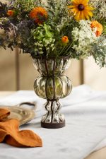 Striped Iron and Glass Footed Vase – 8.5-Inch Hand-Crafted Industrial Glass Floral Vessel - Image 2