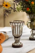 Striped Iron and Glass Footed Vase – 8.5-Inch Hand-Crafted Industrial Glass Floral Vessel - Image 3