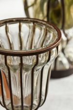 Striped Iron and Glass Footed Vase – 8.5-Inch Hand-Crafted Industrial Glass Floral Vessel - Image 4