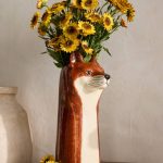 Hand-Painted Fox Ceramic Vase – 9-Inch Hand-Crafted Woodland Animal Floral Vessel