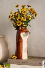 Hand-Painted Fox Ceramic Vase – 9-Inch Hand-Crafted Woodland Animal Floral Vessel
