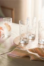 Daisy Etched Juice Glasses – Set of 4 Hand-Painted Floral 13 oz Glass Tumblers