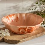 Large Botanical Silhouette Earthenware Serving Bowl – 12-Inch Hand-Painted Ceramic Floral Salad Bowl