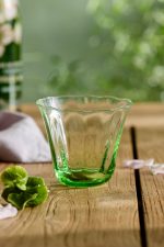 Ruffled Green Double Old Fashioned Glass – Hand-Crafted 10 oz Tinted Lowball Cocktail Glass - Image 2