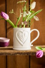 Valentine Cameo Stoneware Mug – 18 oz Large Hand-Crafted Ceramic Heart Motif Coffee Cup