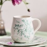 Blooming Transferware Stoneware Mug – 16 oz Hand-Finished Botanical Decal Coffee Cup