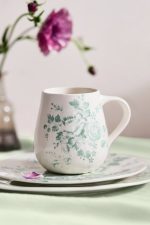 Blooming Transferware Stoneware Mug – 16 oz Hand-Finished Botanical Decal Coffee Cup