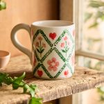 Valentine Lattice Earthenware Mug – Hand-Painted Ceramic 16 oz Coffee Cup