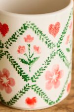 Valentine Lattice Earthenware Mug – Hand-Painted Ceramic 16 oz Coffee Cup - Image 2