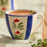 Floral Stripe Stoneware Mug – Hand-Painted Ceramic Coffee and Tea Cup