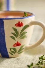 Floral Stripe Stoneware Mug – Hand-Painted Ceramic Coffee and Tea Cup - Image 2
