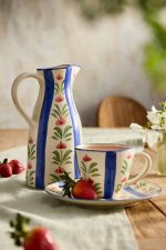 Floral Stripe Stoneware Mug – Hand-Painted Ceramic Coffee and Tea Cup - Image 3