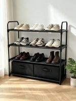 Mainstays 4-Shelf Closet Organizer with 2 Fabric Bins, Black, Metal Frame - Image 7